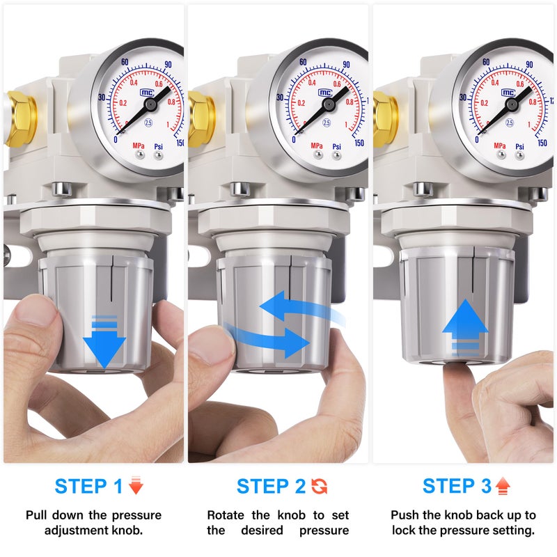 TAILONZ PNEUMATIC 1/4 Inch NPT Air-Compressor Accessories Pressure Regulator for Compressed Air Systems AR2000 Adjust 0 to 145 Psi - Image 5